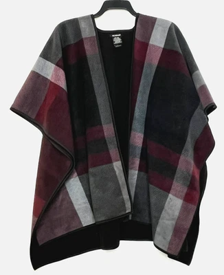 Ike Behar Women's Fleece Shawl Poncho, Reversible Plaid Fashion Wrap, One Size - Image 1 of 4