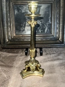 Antique French Bronze Empire Ormolu Candlesticks 19th Century Claw Foot - Picture 1 of 9