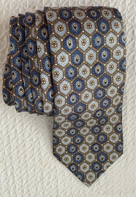 Corbata HERMES 7733 OA Para Hombre 100% Seda FRANCIA Lujo Geométrica Azul/Marrón Clásica Foto 1 de 4