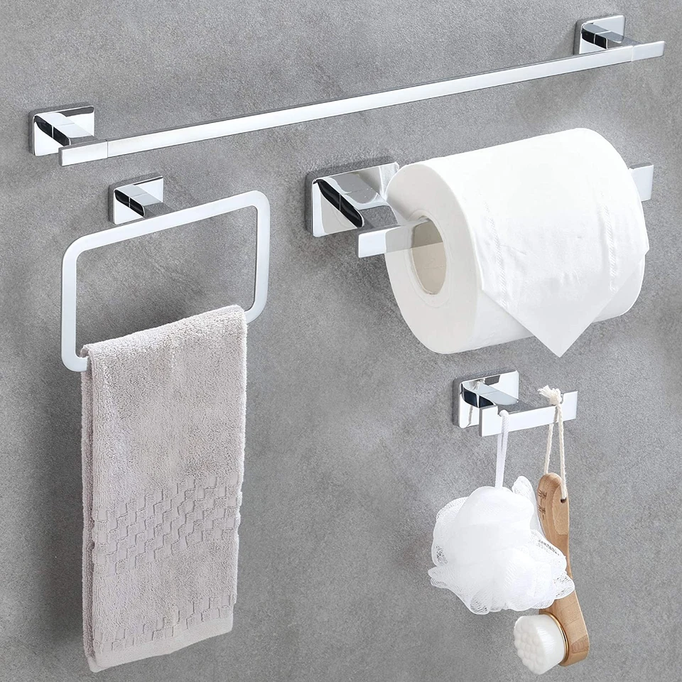 Set Portasciugamani Da Bagno 4 Pezzi in Acciaio Inossidabile Argento - Porta Sal - Immagine 1 di 4