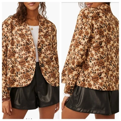 Free People Women’s Medium Cali Blazer Floral Print Boxy Brown Jacket NWT $168 - Image 1 of 4