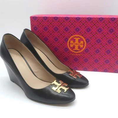 Zapatos de salón de cuña Tory Burch Raleigh Logo cuero negro talla 7,5 Foto 1 de 4