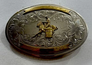 Fibbia cintura vintage Montana argentieri canna corsa argento tedesco 2 toni cowgirl - Foto 1 di 24