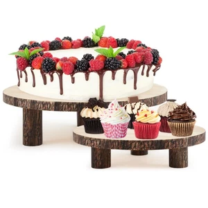 2 Sets Wood Cake Stand, 9'' and 10'' Rustic Wooden Slice Boards Round Cake Ho... - Bild 1 von 6