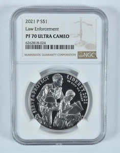 2021-P Law Enforcement Commemorative Silver Dollar PF70 UCAM NGC *9770 - Picture 1 of 5