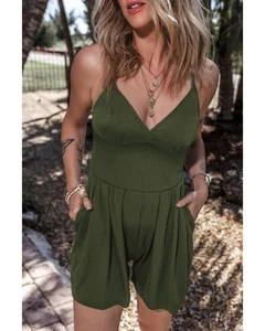 Azura Exchange Moss Green Spaghetti Straps Cinched Waist Ribbed Romper Women - Picture 1 of 11