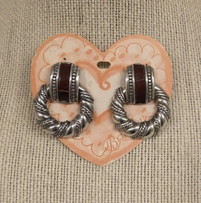 Retired Brighton Silver Bordeaux Earrings, Red/Brown Vintage But New! - Image 1 of 3