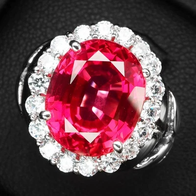 Anillos de oro blanco de plata de ley 925 de 6,55 quilates con zafiro Padparadscha radiante puesta de sol Foto 1 de 4