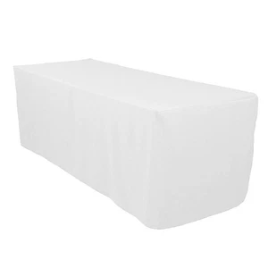 10 pc 8 ft Rectangular Fitted Cloth Fabric Linen Tablecloth - White - kw - Picture 1 of 7