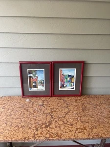 VINTAGE PAIR ACRYLIC OIL PAINTINGS LISTED ARTIST MARCELO ERUSTES CITY STREETS - Picture 1 of 22