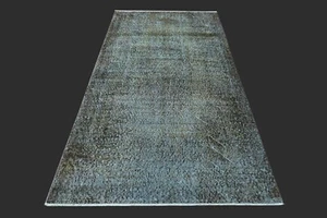 Vintage Turkish Oushak Rug, Green 4x7 ft, Handmade Wool, Bohemian Anatolian - Picture 1 of 10