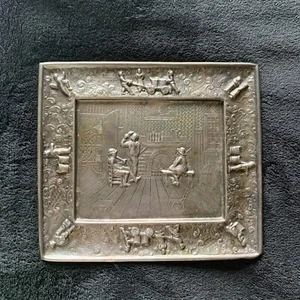 Repousse Silverplate Fireside Conversation Plaque Picture Barbour 3277A Antique - Picture 1 of 14