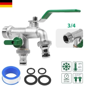 Garten Doppel Wasserhahn 3/4" 3/4" 3/4" Anschluss Kugelhahn Messing Auslaufhahn - Bild 1 von 10