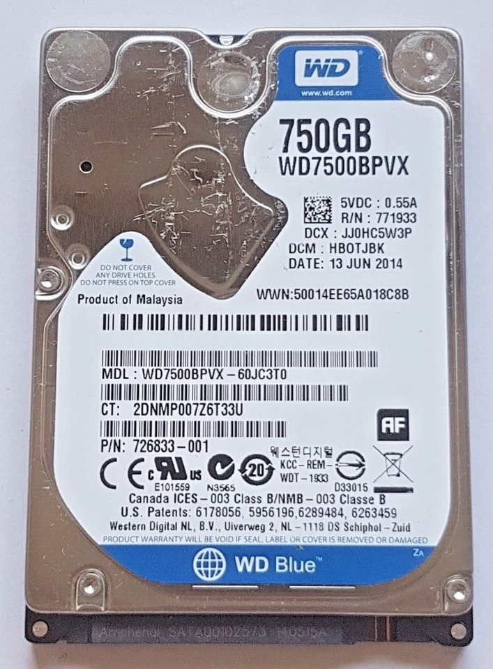750 GB SATA Western Digital WD7500BPVX-60JC3T0 5400rpm 8MB HDD 2,5 " Hard Drive - Image 1 of 1