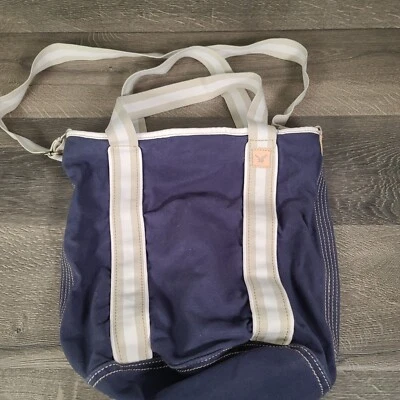 American Eagle striped Canvas Tote Beach Bag blue & White - Image 1 of 4