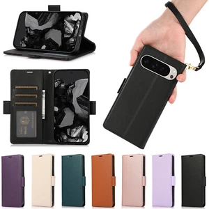 For Google Pixel 9A/9Pro XL/9Pro/9/8 PU Leather Flip Stand Wallet Case W/ Strap - Picture 1 of 57