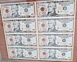 $10 2004 A Series Federal Reserve "STAR" Notes NEW YORK ~ Uncut Sheet of 8 - Picture 1 of 7
