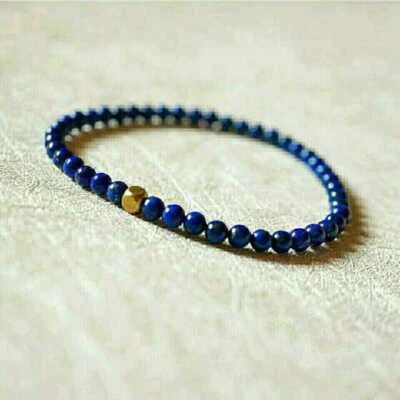 4MM Natural Lapis Lazuli Beads Lucky Cuff Bracelet Chic Healing Blessing - Image 1 of 4