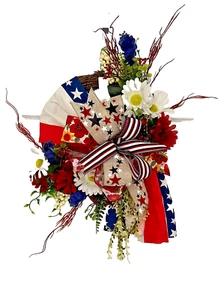 Patriotic Silk Wreath – Red, White & Blue Floral Door Decoration – Made in USA - Picture 1 of 1