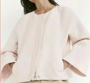 Massimo Dutti Woman’s Light Pink Pocketed Full Zip Jacket Size Large NWT - Picture 1 of 14