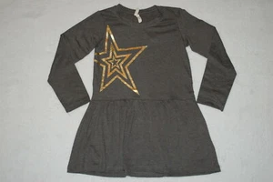 Girls L/S Knit Dress DARK GRAY w/ GOLD STAR DESIGN Gathered Waist SIZE XS S M - Picture 1 of 1