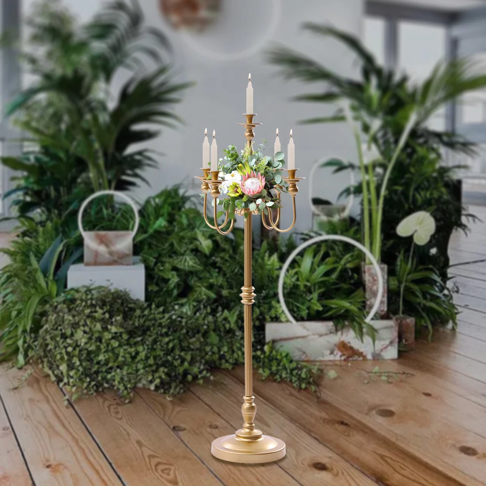 Candelabro antiguo de 50" 5 brazos soporte para velas mesa de boda centros de mesa dorados Foto 1 de 4