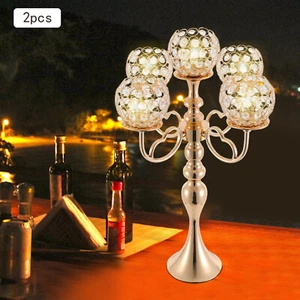 2pcs 5 Arms Candle Holder, Tabletop Candle Holder, Gold Candle Holder 21.5" H - Picture 1 of 14