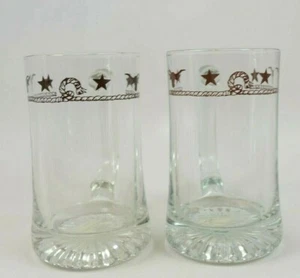 Western Decor Glassware Longhorn Star Beer Mugs Glasses 15 oz Clear Set of 2 - Picture 1 of 4