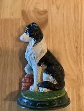 Vintage Bleck & White Border Collie Dog Hand Painted Cast Iron Doorstop Bookend