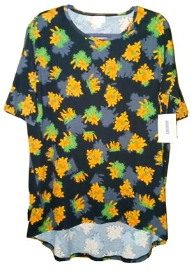 NUEVO CON ETIQUETAS Camiseta Top LuLaRoe IRMA Mujer SM Floral Manga Corta Alta-Ba Negra Naranja  Foto 1 de 4
