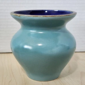 Vintage Neiman Marcus Japan Ceramic Vase Turquoise & Cobalt Blue Glaze - Picture 1 of 6