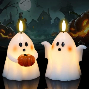 Halloween Flameless Candles with 6Hrs Timer Spooky Ghost, Battery Operated Candl - Picture 1 of 7