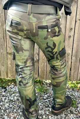 Mens Unique Leather Camo Pants with free Warsa Leather t-shirt  - Image 1 of 4