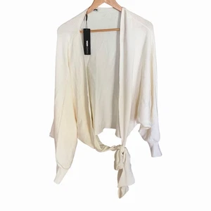 Fashion Nova Love Craze kurz geschnittener Damenpullover cremefarben vorne zum Binden 3X gemütlicher Abend - Bild 1 von 16