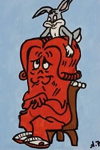 Bugs Bunny & Gossamer ACEO ATC CARD ORIGINAL HAND PAINTED Signed OOAK - Picture 1 of 1