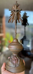 Altar Crucifix Standing Metal Cross Christi Antique Jesus Sacred Heart French⭐ - Picture 1 of 10