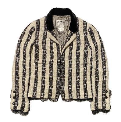 Chaqueta Blazer Para Mujer CHANEL Negro Blanco Azul Brillo Tweed Talla 36/US 4 Francia Foto 1 de 4