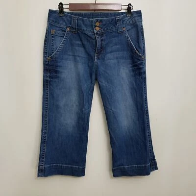 Pure Color Womens Jeans 29 Medium Wash Cropped Capri Distressed Stretch - Image 1 of 4
