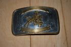 Vintage German Silver Rodeo Bull Rider Cowboy Two Tone Belt Buckle Rectangle
