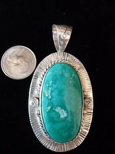 NAVAJO HERBERT BEGAY VERY LARGE TURQUOISE & STERLING PENDANT - ALL HANDMADE - Picture 1 of 8
