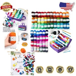 Vibrant 62-Color Acrylic Yarn Set - Ideal Crochet Kit for Creative Projects - Picture 1 of 9