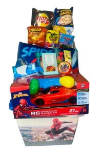 EASTER NEW SPIDER MAN RACE CAR & THROW PILLOW EASTER BASKET - Picture 1 of 8