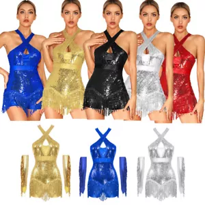 Women Outfit Glittery Bodysuit Gymnastics Leotard Tango Cha-Cha Costume Latin - Picture 1 of 65