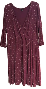 Torrid 2 Knit Wrap Dress Short Sleeve Marroon Yellow Polka Dot Stretch - Picture 1 of 9