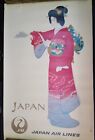 Vintage Oryginalny Japan Air Lines Podpisany Mitsumura Gejsza Plakat podróżny lata 50.