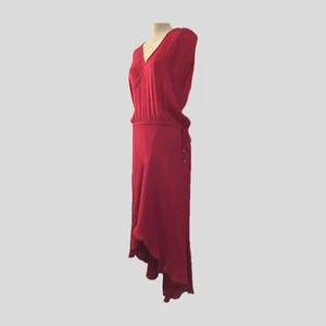Haute Hippie Red Silk Chiffon Sleeveless V Neck Long High Low Midi Dress - S - Picture 1 of 9