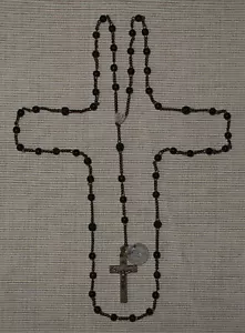 Rosenkranz #172 schwarze Kunst-Perlen & Reliquien-Kreuz / ca. 76 cm lang - Bild 1 von 8