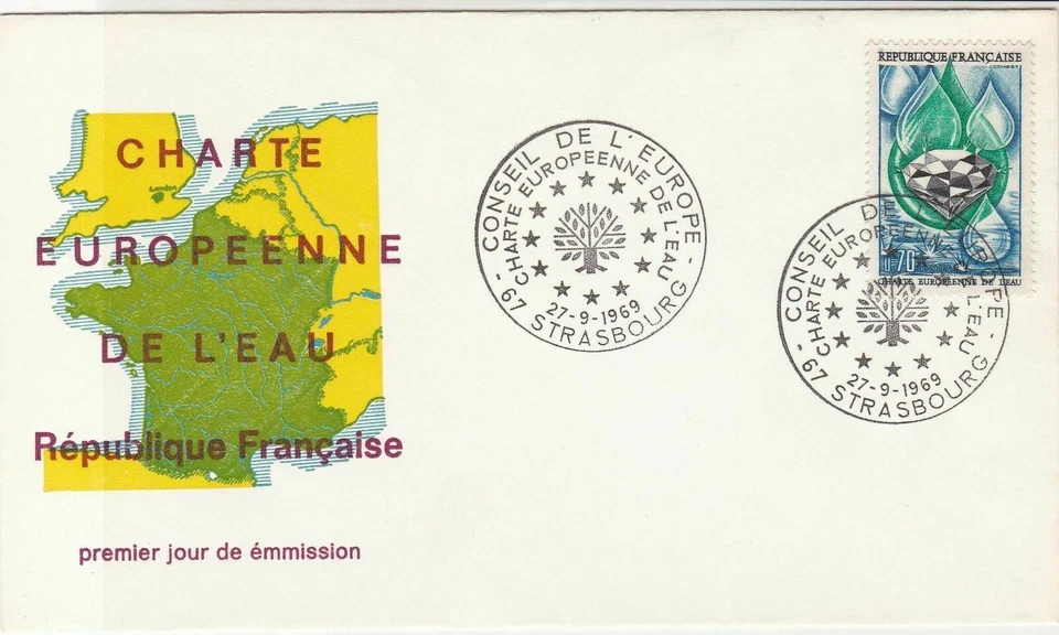 France 1969 Celeb. European Charter Tree Slogan Cancels FDC Stamps Cover Rf26825 - Image 1 of 2