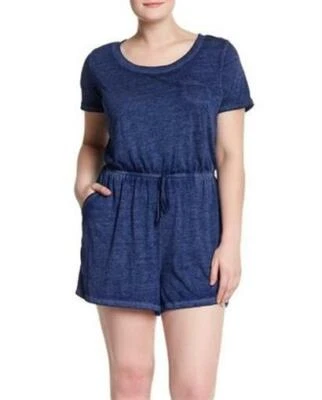 PLANET GOLD 158736 Women's Short Sleeve Burnout Romper Plus Size Blue Sz. 1X - Image 1 of 2