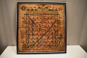 Antique Painting A Jain Diagram Of Gyanbazi, "Snakes And Ladders" Gujarat Rare "